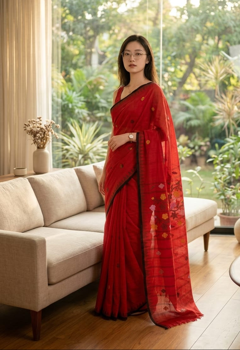 BEDA Heritage Red & Black Saree