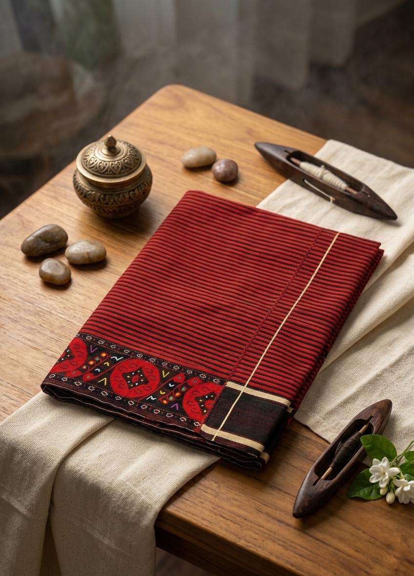 Mayek Naibi Phanek – Crimson Red Traditional Weave