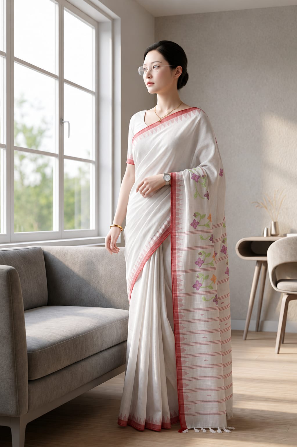 BEDA Heritage Ivory Blossom Saree