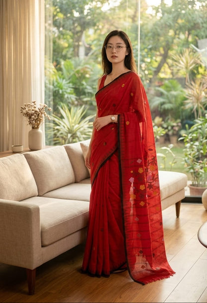 BEDA Heritage Red & Black Saree