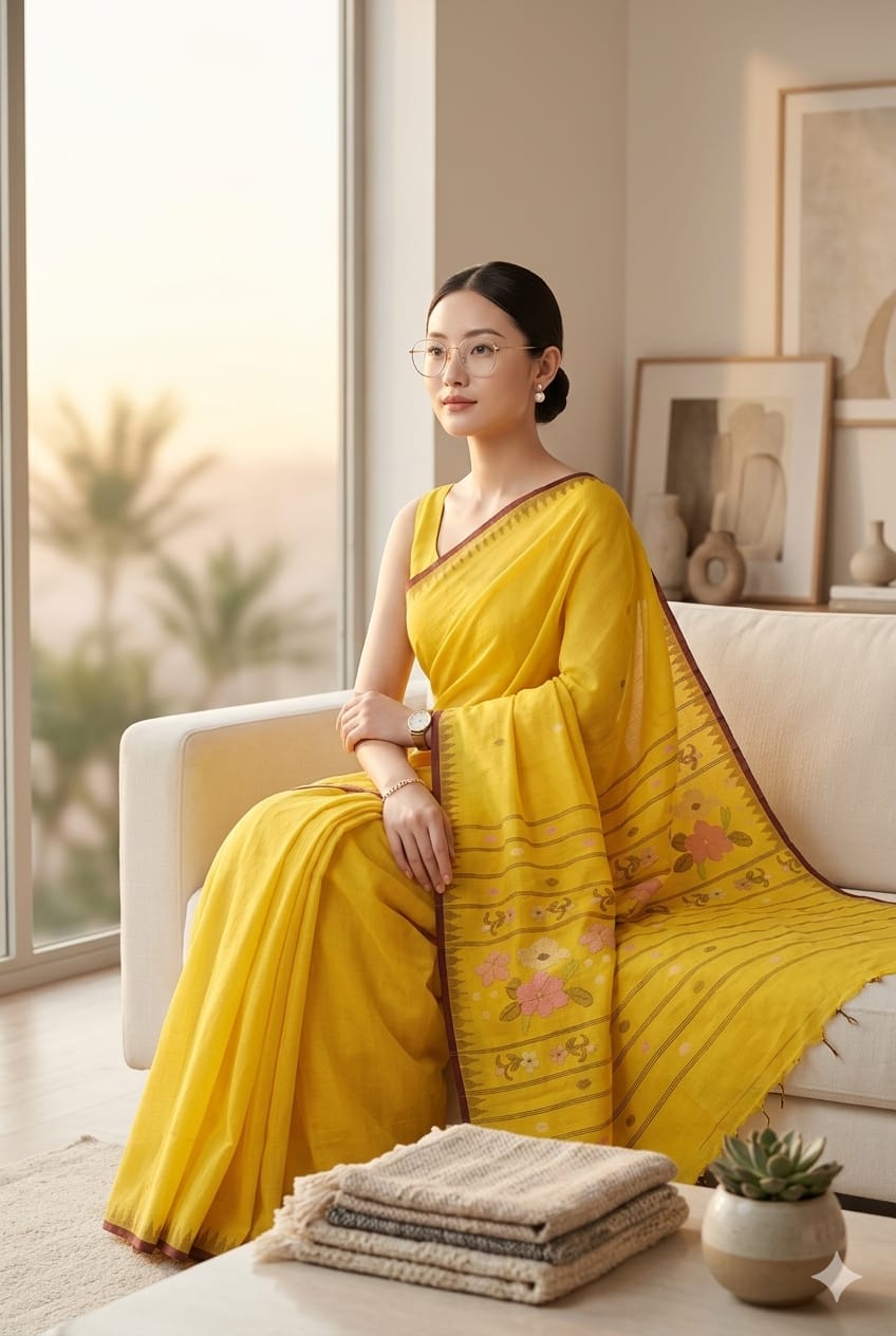 BEDA Heritage Golden Blossom Saree