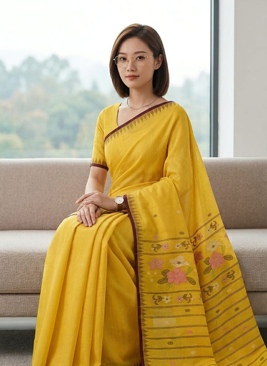 BEDA Heritage Golden Blossom Saree