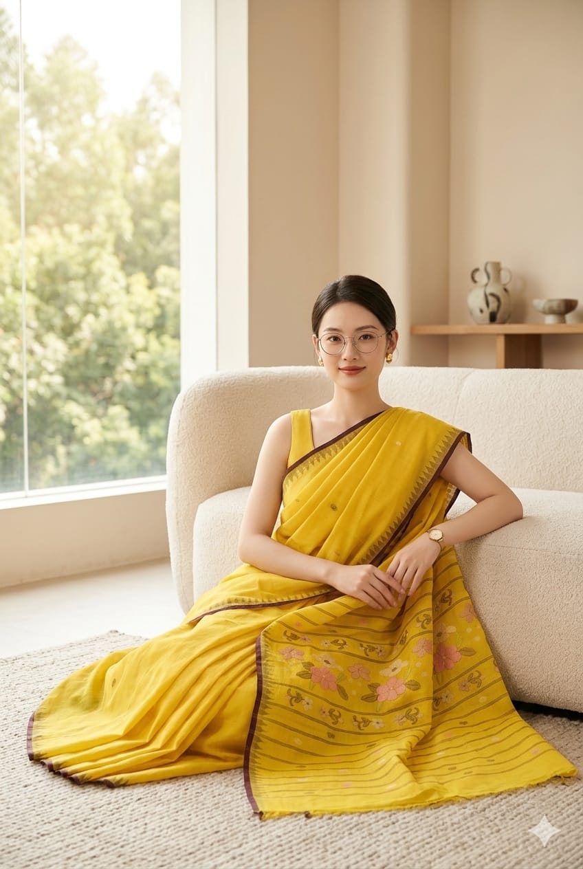 BEDA Heritage Golden Blossom Saree