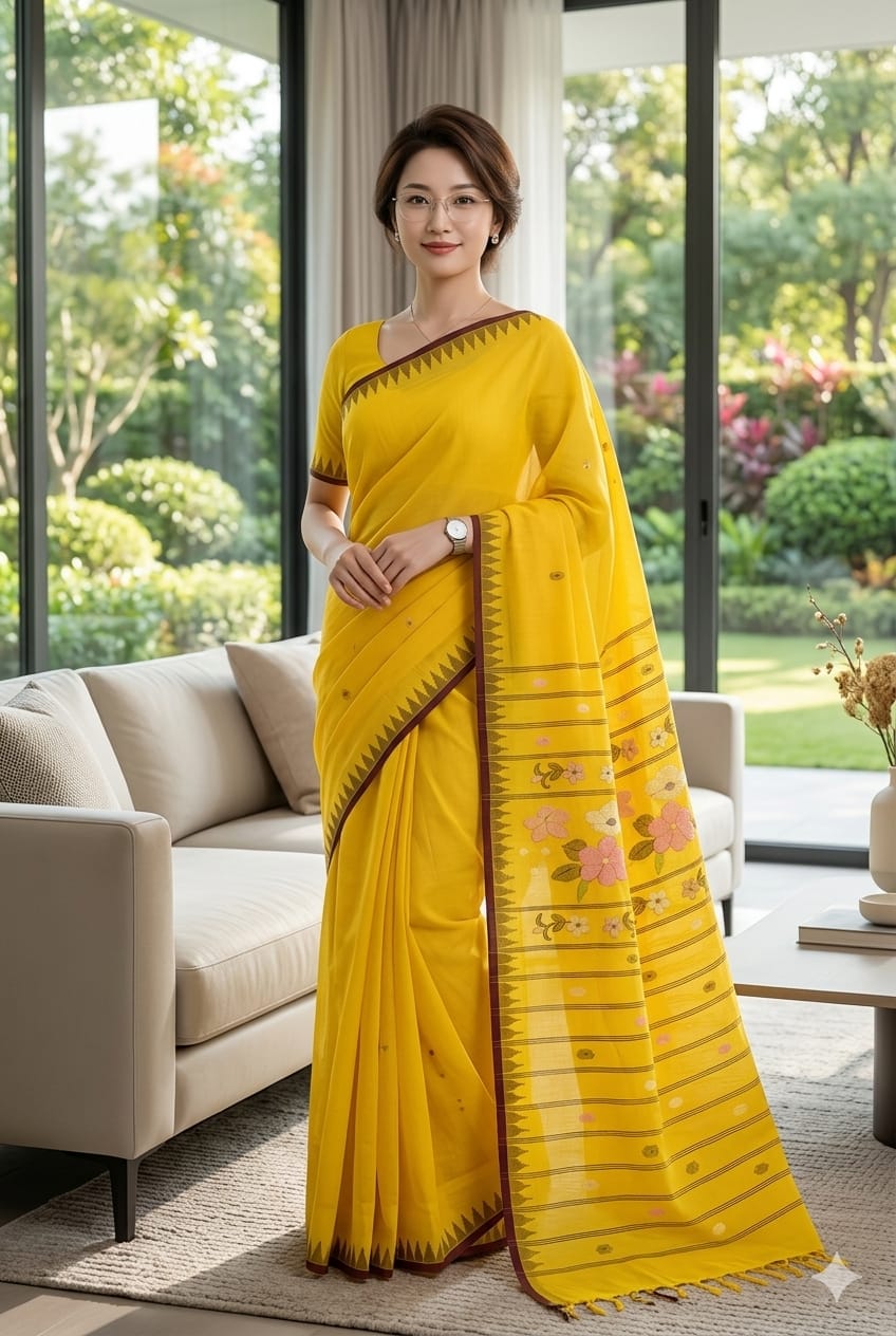 BEDA Heritage Golden Blossom Saree