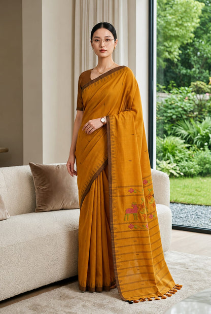 BEDA Heritage Golden Deer Saree