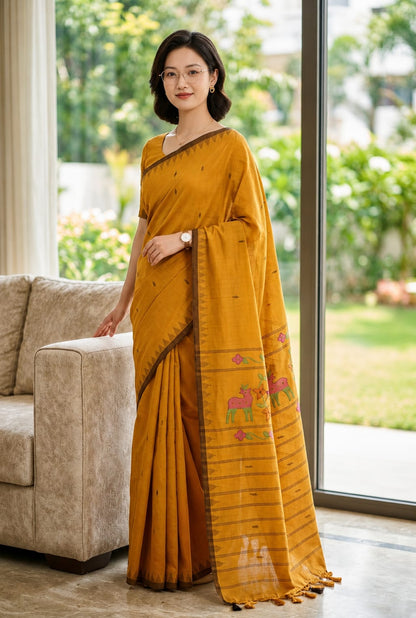 BEDA Heritage Golden Deer Saree