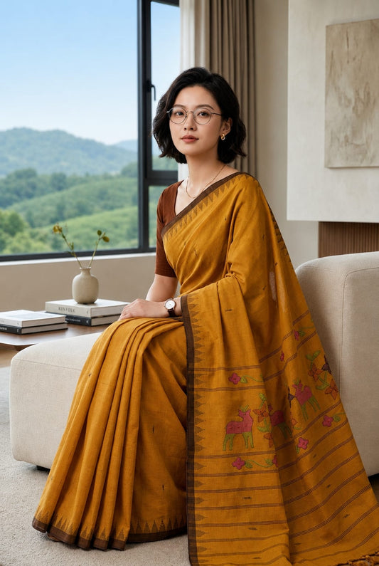 BEDA Heritage Golden Deer Saree