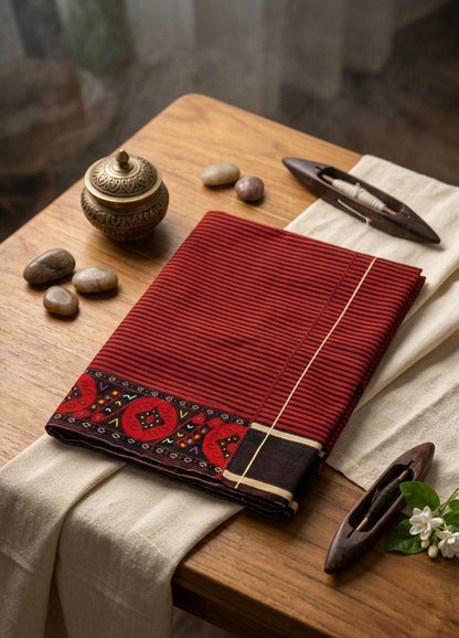 Mayek Naibi Phanek – Crimson Red Traditional Weave
