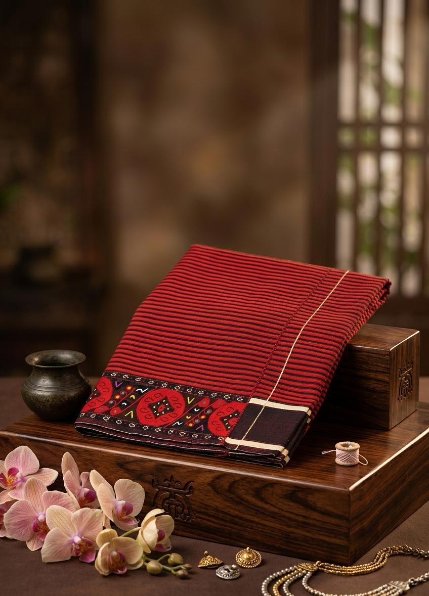 Mayek Naibi Phanek – Crimson Red Traditional Weave