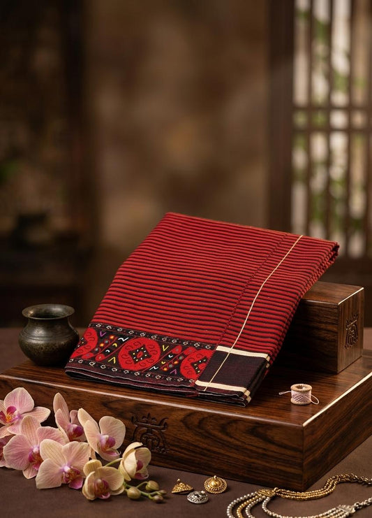 Mayek Naibi Phanek – Crimson Red Traditional Weave