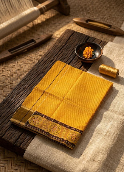 Mayek Naibi Phanek – Golden Saffron Traditional Weave