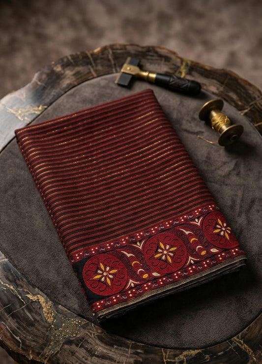 Mayek Naibi Phanek – Maroon Heritage Stripes with Traditional Border