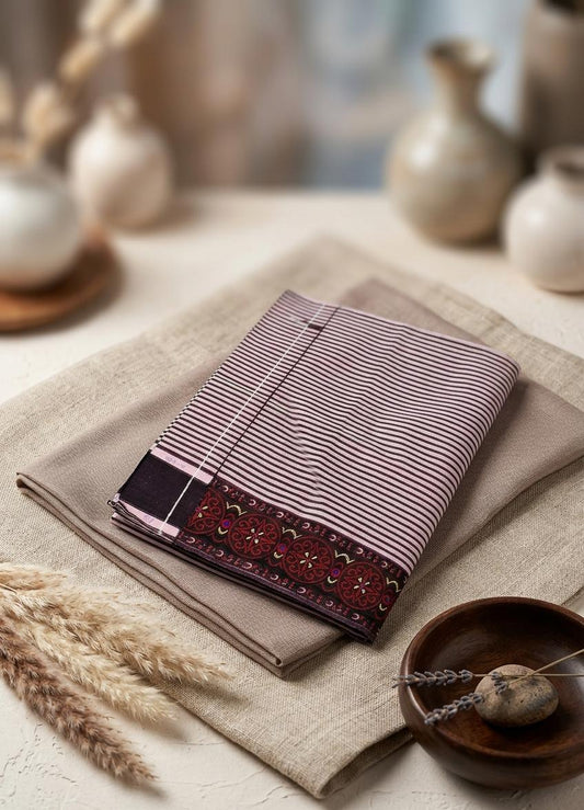 Mayek Naibi Phanek – Blush Pink Striped Traditional Weave
