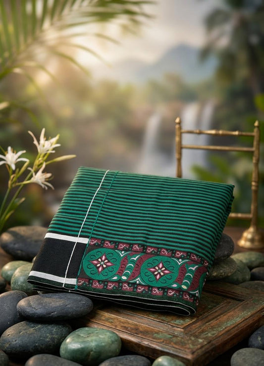 Mayek Naibi Phanek – Deep Teal & Black Traditional Weave