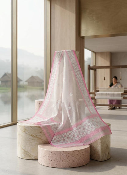 Wangkhei Phi – Soft Blush Pink Floral Heritage Weave