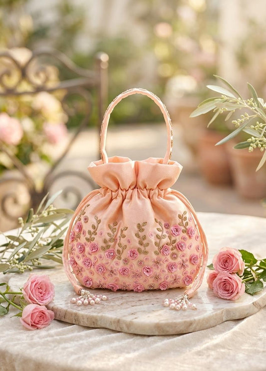 Blush Pink Floral Wedding Potli Bag