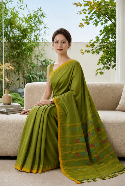 BEDA Heritage Olive Bloom Saree
