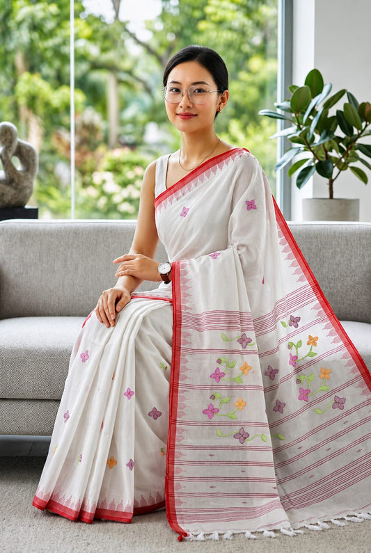 BEDA Heritage Ivory Blossom Saree