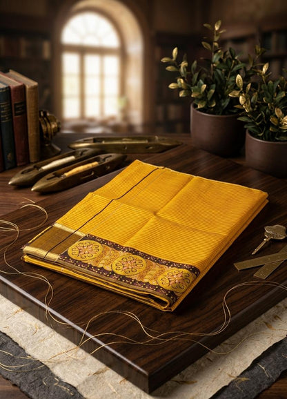 Mayek Naibi Phanek – Golden Saffron Traditional Weave